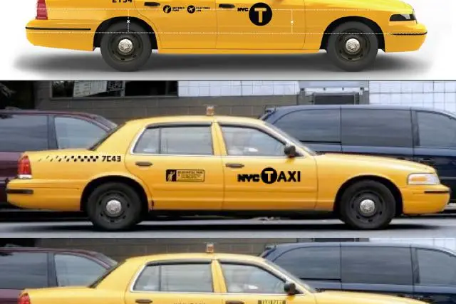 Top to bottom: An example of the new Taxi design rolling out now, the design for the last five years and the pre-Smart Design look